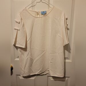 CeCe Cream Short Sleeve Blouse with Sleeve Bow Detail